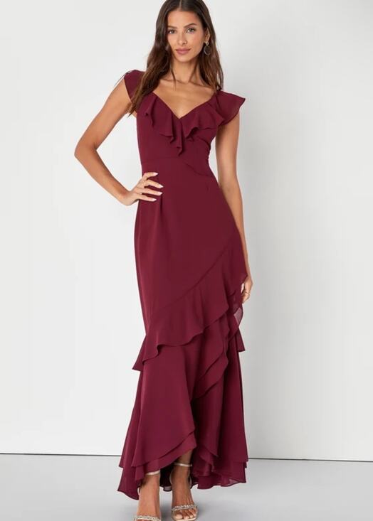 Lulus Dresses & Skirts - Lulus Charming Event Burgundy Asymmetrical Ruffled Maxi Dress S